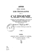 Avis pour guider les émigrants pour la Californie  1849