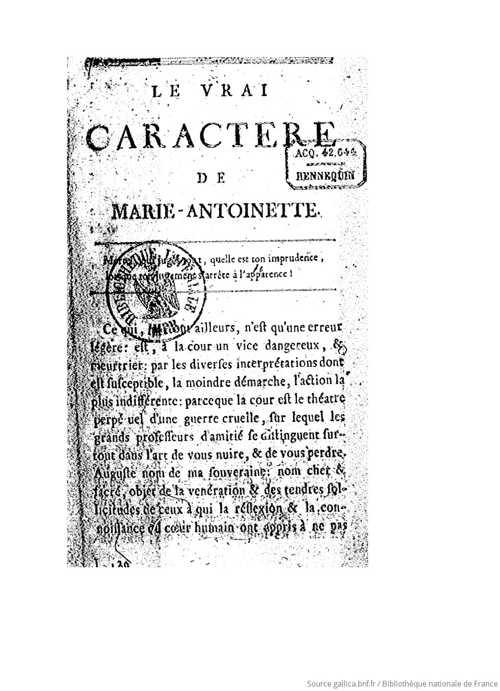 Le vrai caract re de Marie Antoinette Reprod. Gallica