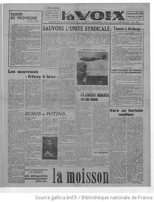 La Voix Socialiste : Fait Suite Au "Populaire Du Périgord ...