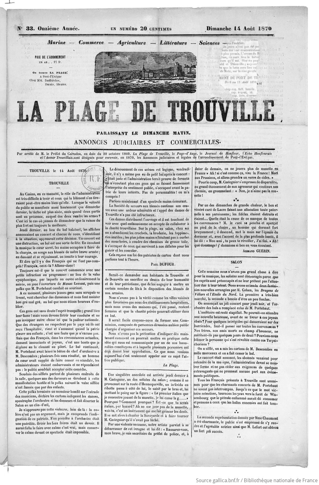 La Plage Feuille Trouvillaise 1870 08 14 Gallica