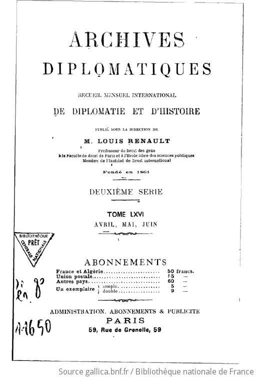 Archives Diplomatiques : Recueil De Diplomatie Et D'histoire | 1898-04 ...