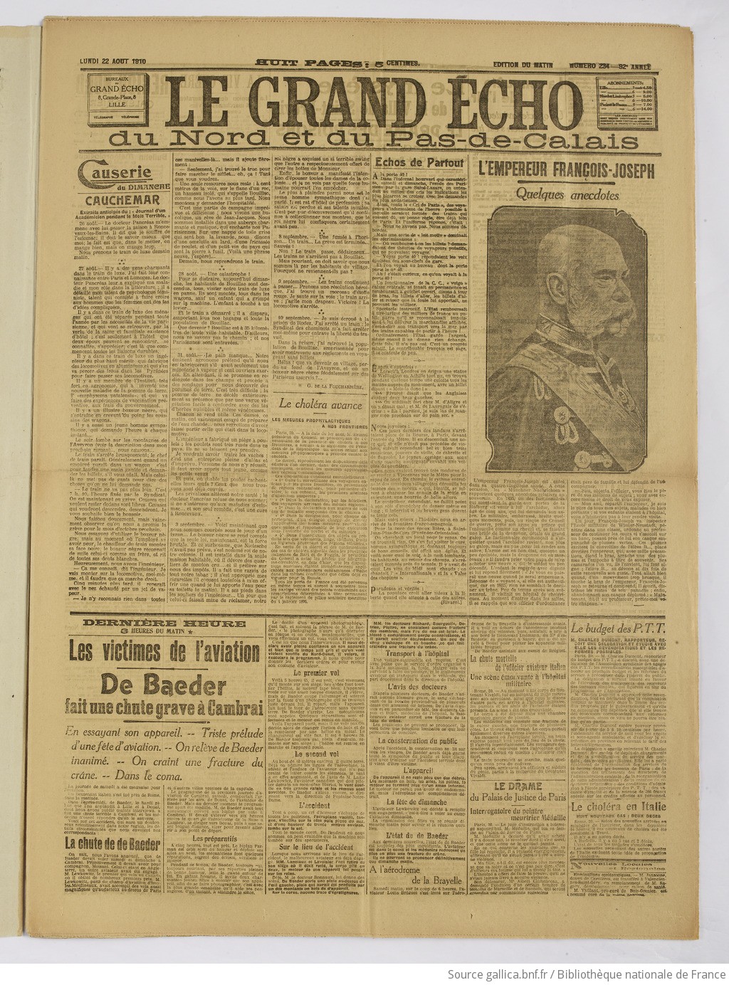 Le Grand écho du Nord de la France | 1910-08-22 | Gallica