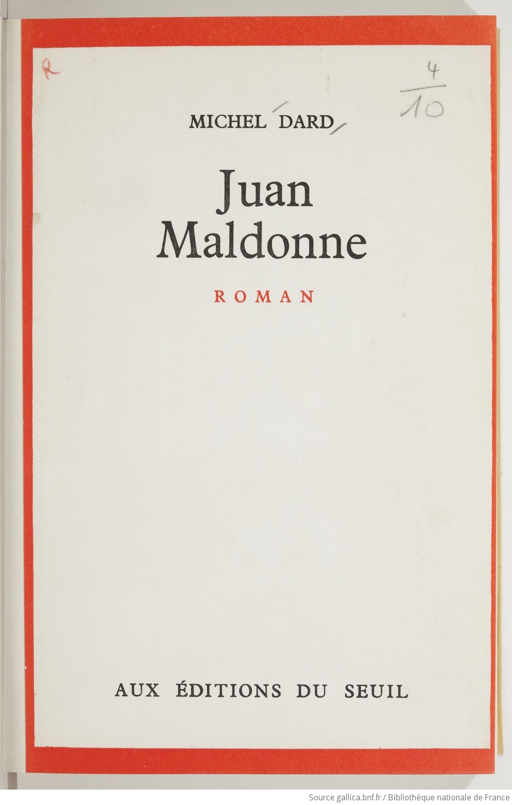 Juan Maldonne roman Michel Dard Gallica