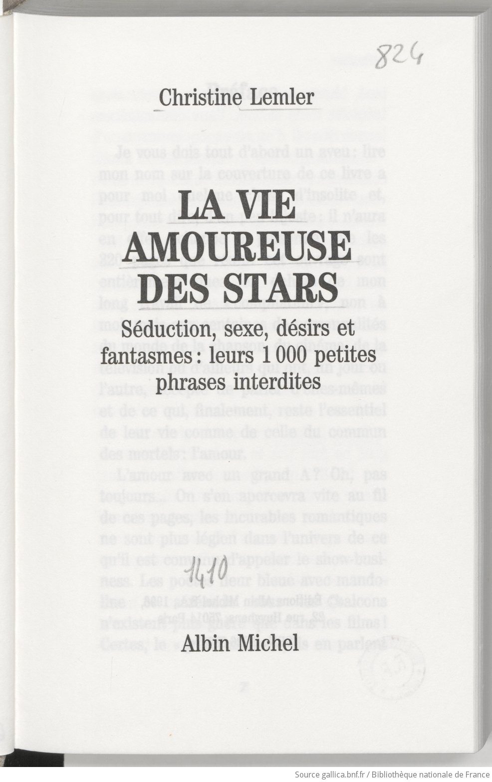 La vie amoureuse des stars : séduction, sexe, désirs et fantasmes, leurs  1000 petites phrases interdites / Christine Lemler | Gallica