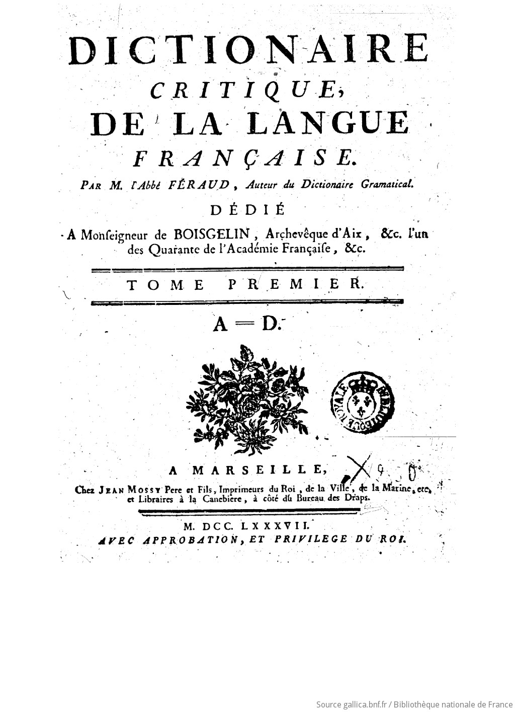 Notice Bibliographique Dictionnaire Critique De La Langue Française ...