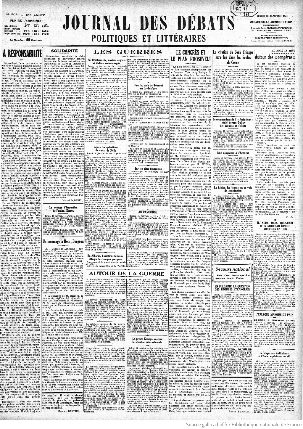 Journal Des Debats Politiques Et Litteraires 1941 01 16 Gallica