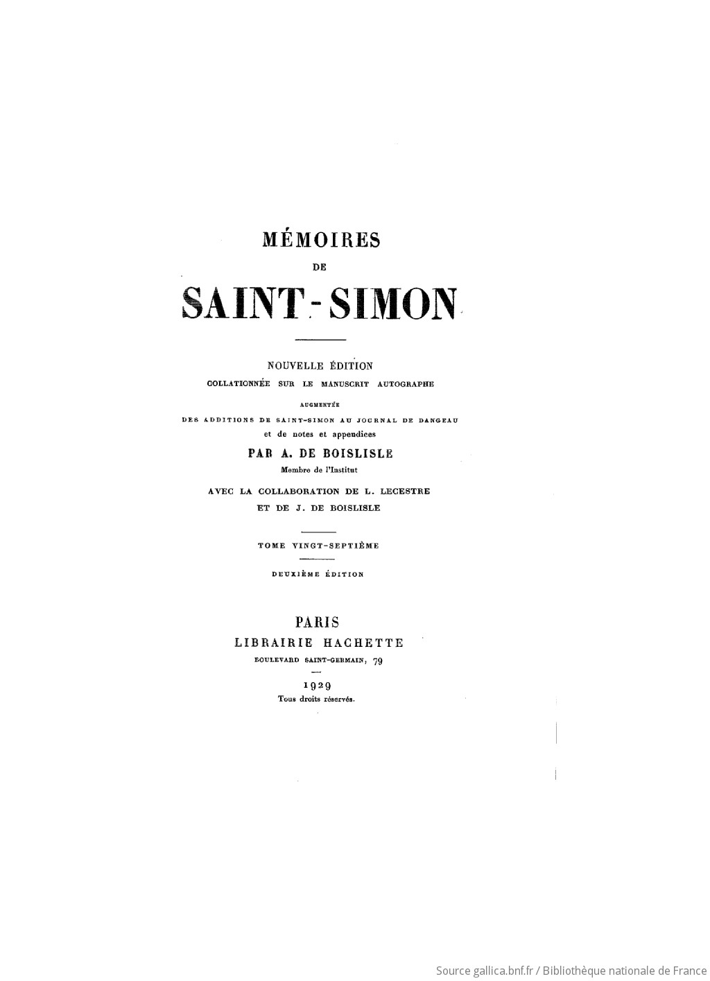Mémoires De Saint Simon Nouvelle édition Collationnée Sur - 