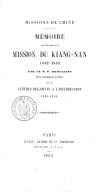 Mémoire sur l’état actuel de la mission du Kiangnan  P. Bouillon. 1855