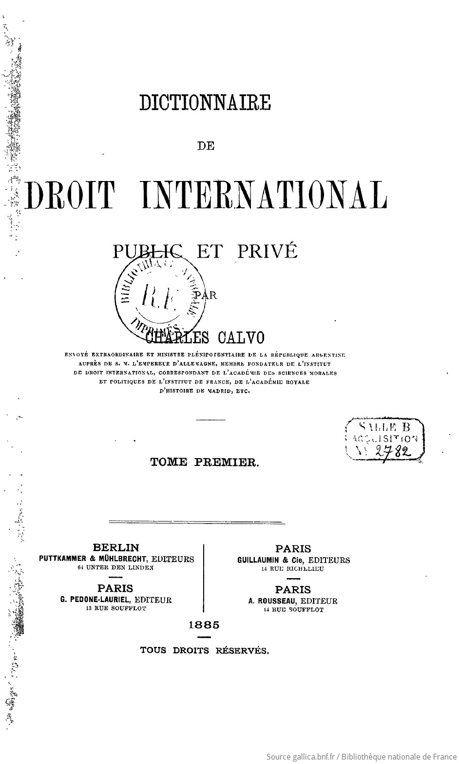 Dictionnaire de droit international public et privé. Tome 1 / par