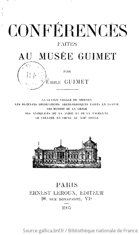 Conférences Faites Au Musée Guimet / Par Émile Guimet | Gallica