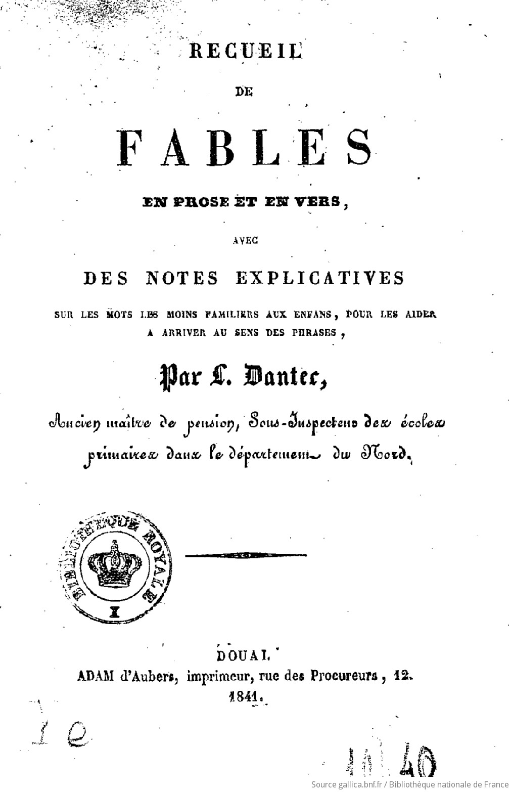 Recueil De Fables En Prose Et En Vers Avec Des Notes - 