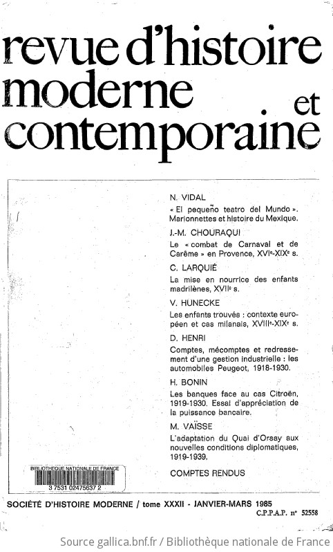 Revue D'histoire Moderne Et Contemporaine / Société D'histoire Moderne ...