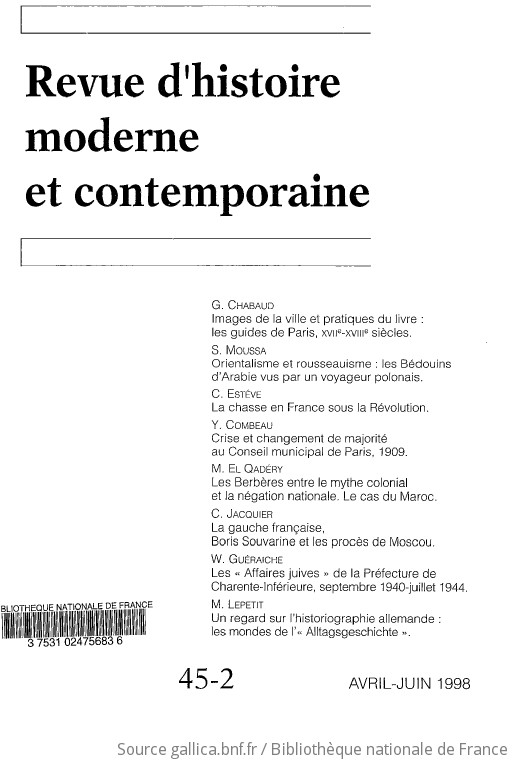 Revue D'histoire Moderne Et Contemporaine / Société D'histoire Moderne ...