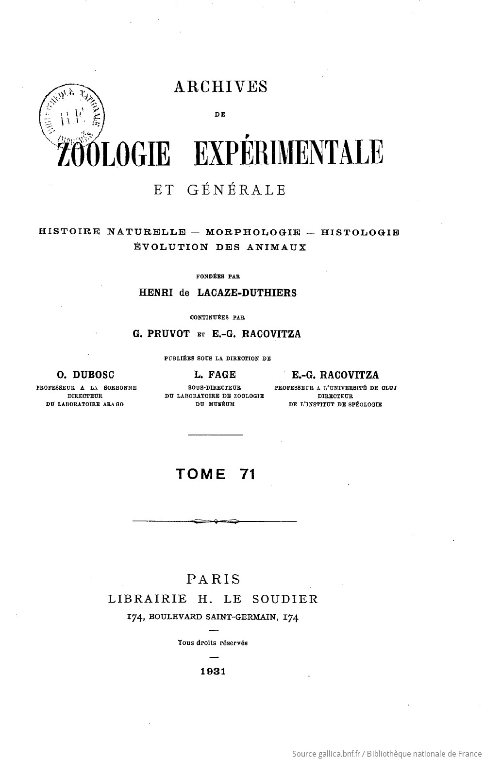 Archives de zoologie expérimentale et générale : histoire naturelle, morphologie, histologie, évolution des animaux...