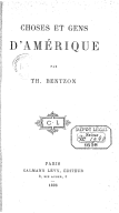 Choses et gens d'Amérique  T. Bentzon. 1898 