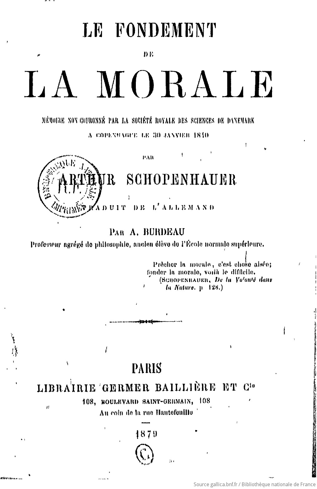 Le Fondement De La Morale Par Arthur Schopenhauer - 