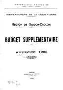 Budget supplémentaire pour l'exercice. 1933-1938