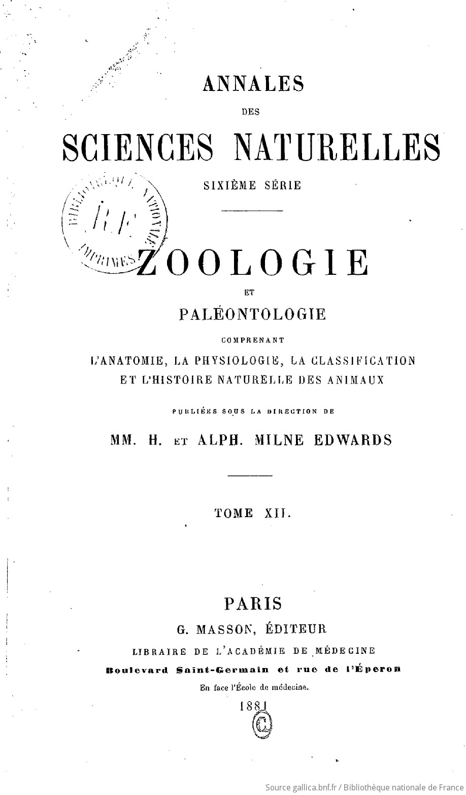 Annales des sciences naturelles. Zoologie et paléontologie