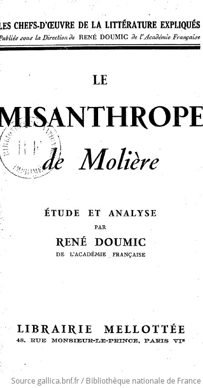 Le Misanthrope De Moliere - Mémoires Gratuits - dissertation