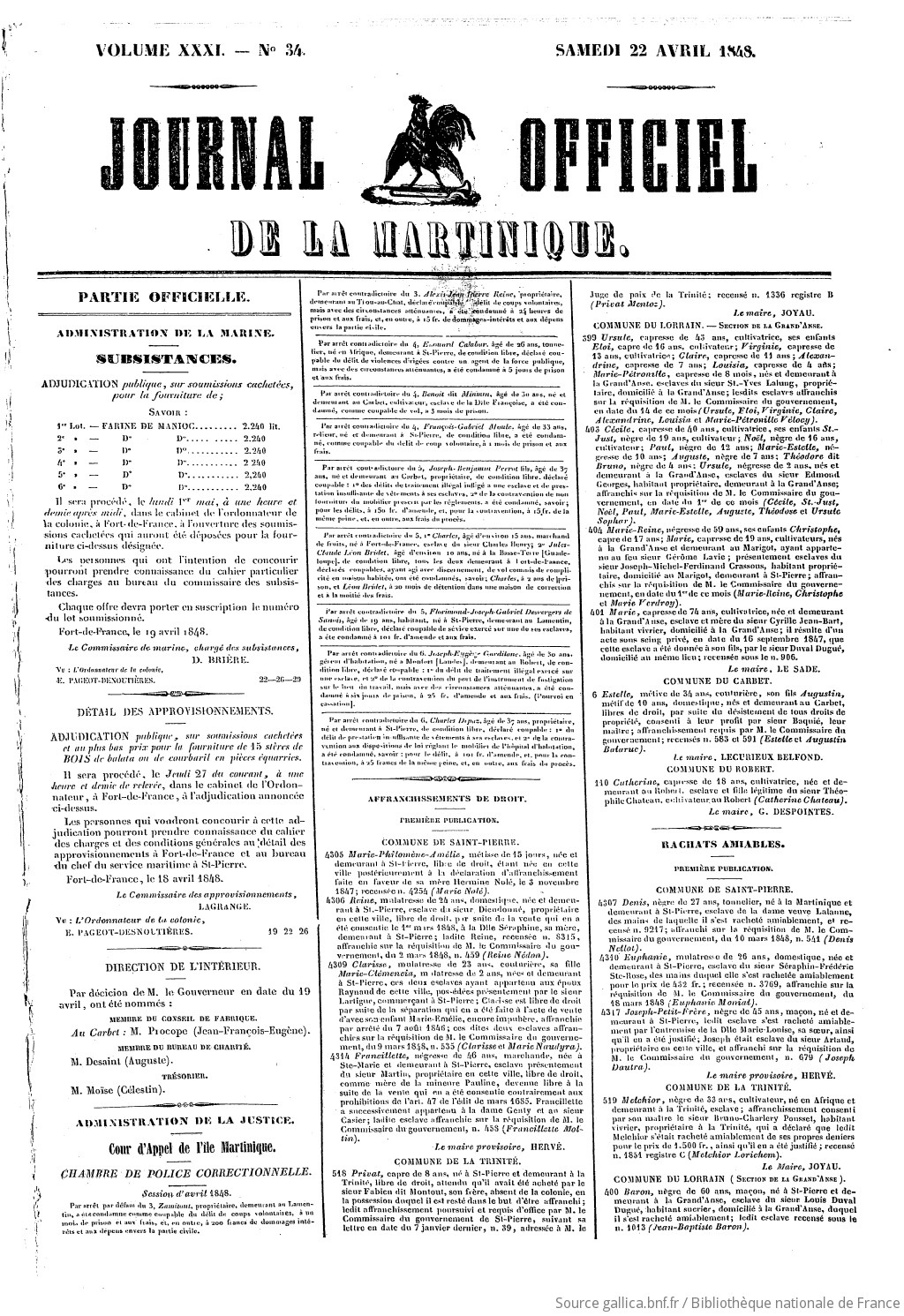 Journal Officiel De La Martinique 1848 04 22 Gallica