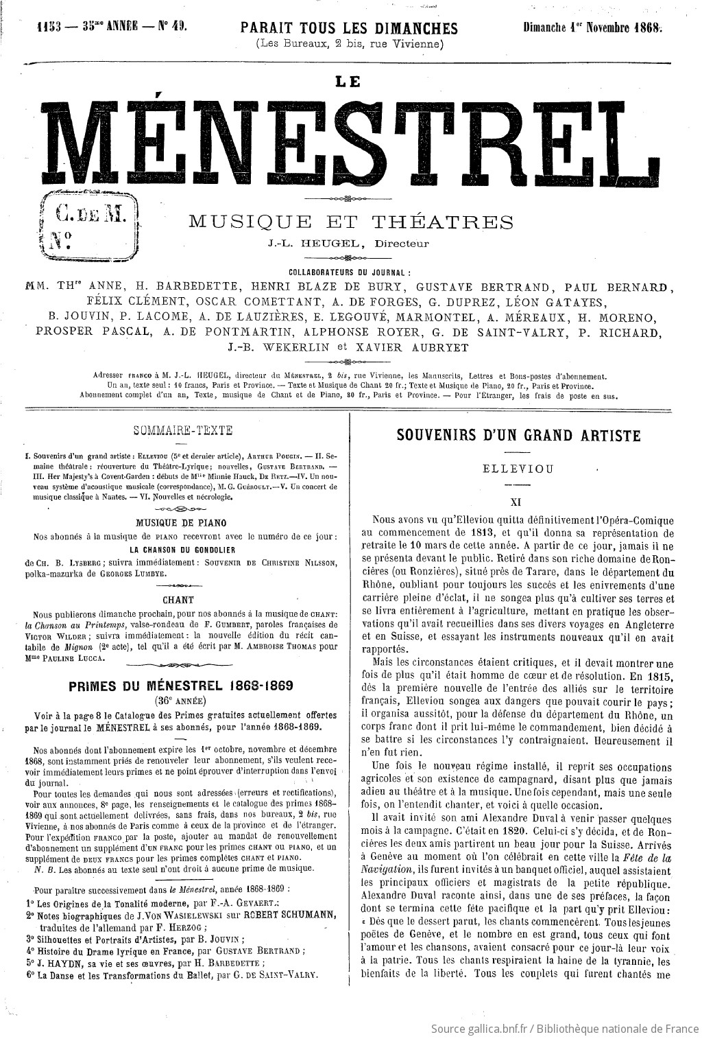 Le Menestrel Journal De Musique 1868 11 01 Gallica