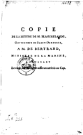 Copie de la lettre de M. Blanchelande, gouverneur de Saint-Domingue, à M. de Bertrand, ministre de la Marine. 1791