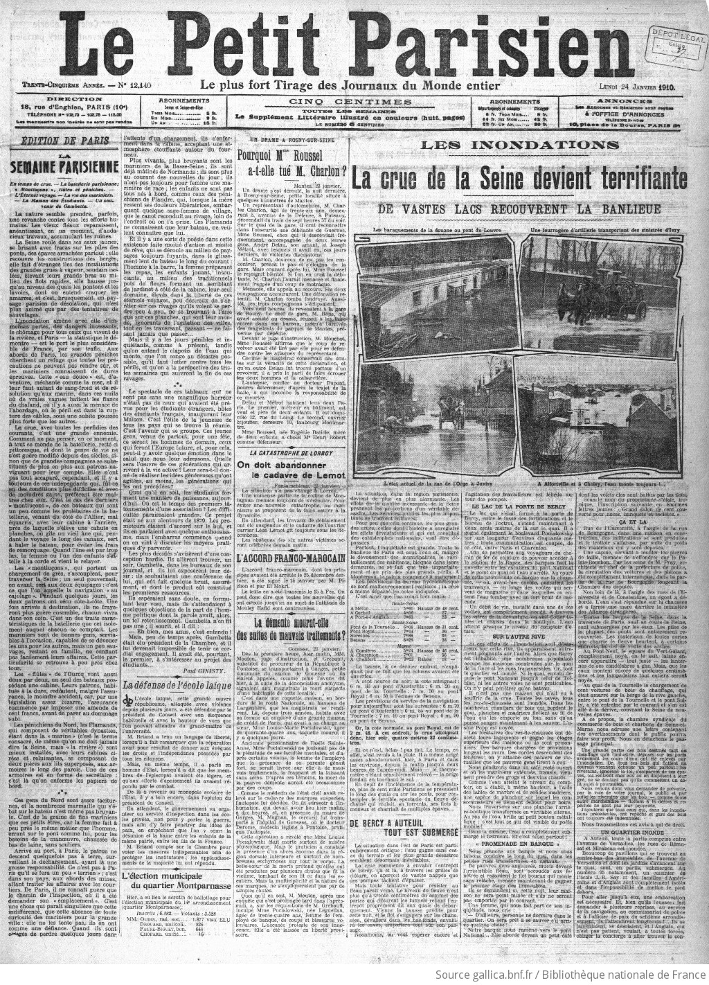 Le Petit Parisien : journal quotidien du soir | 1910-01-24 | Gallica