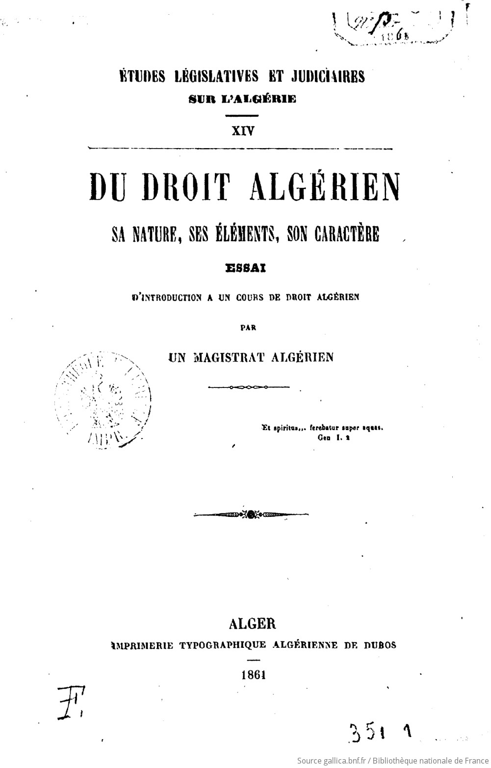 Du droit alg rien sa nature ses l ments son caract re essai