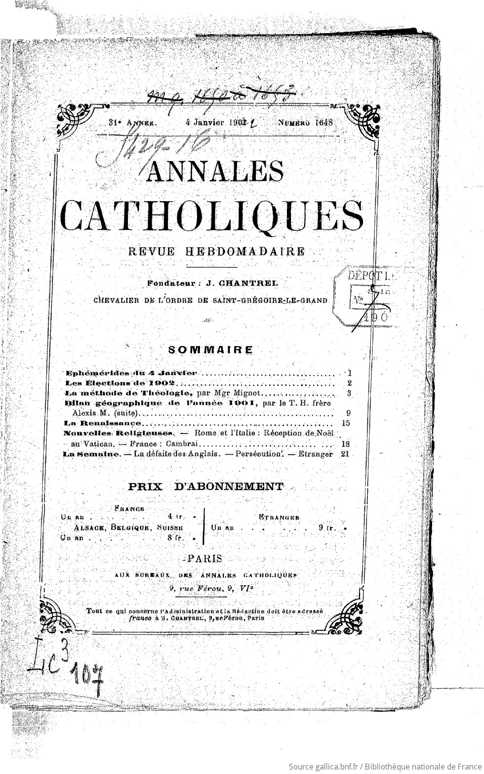 Annales catholiques : revue religieuse hebdomadaire de la France et de l'Église