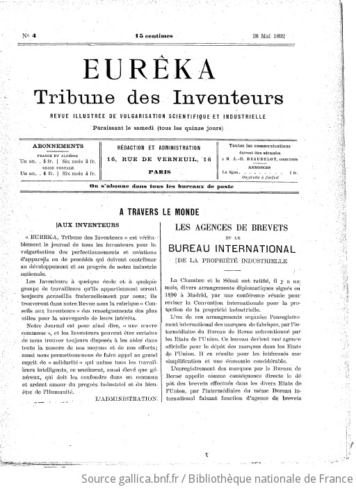 Eurêka : Tribune Des Inventeurs : Revue Scientifique Illustrée De ...