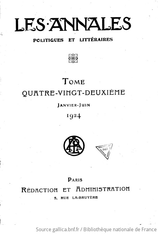 Les Annales Politiques Et Littéraires : Revue Populaire Paraissant Le ...