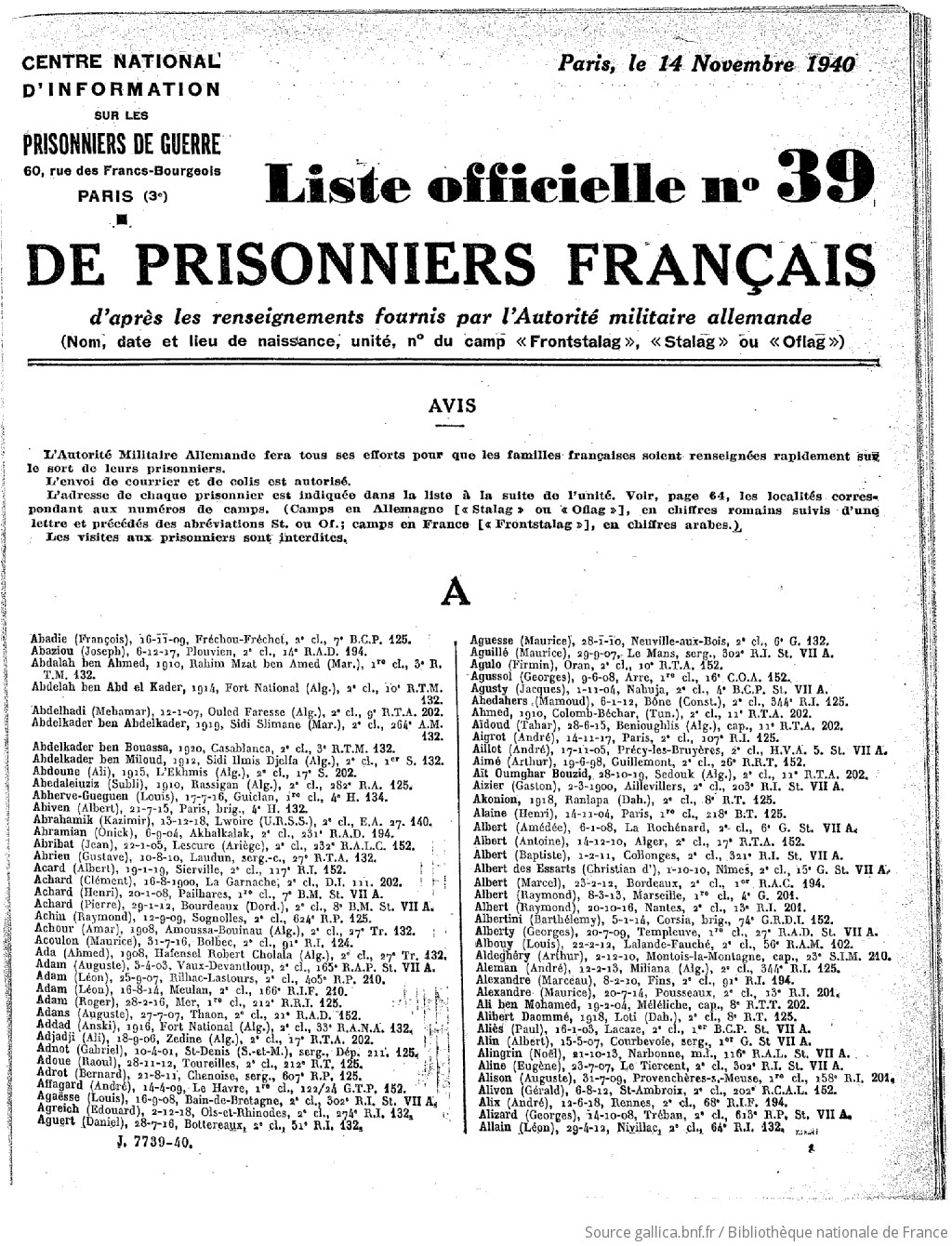 Liste Officielle Des Prisonniers De Guerre Français D - 