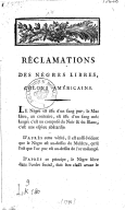 Réclamations des nègres libres, colons américains. 1791