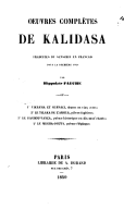 Oeuvres complètes de Kalidasa  H. Fauche. 1859-1860