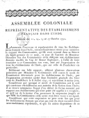 Assemblée coloniale représentative des établissements français dans l'Inde  1792