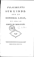 Fragments sur l'Inde, sur le général Lalli et sur le comte de Morangiès  Voltaire. 1773