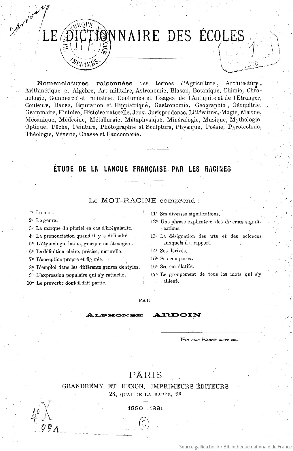 Le Dictionnaire Des écoles Nomenclatures Raisonnées Des - 