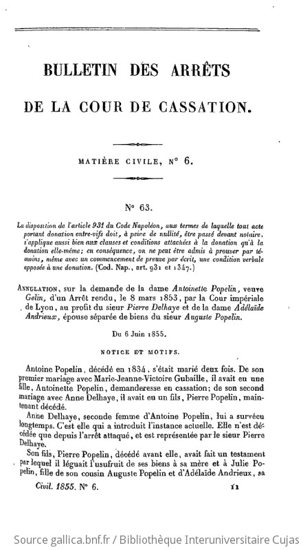 Bulletin Des Arr Ts De La Cour De Cassation Rendus En Mati Re Civile Gallica