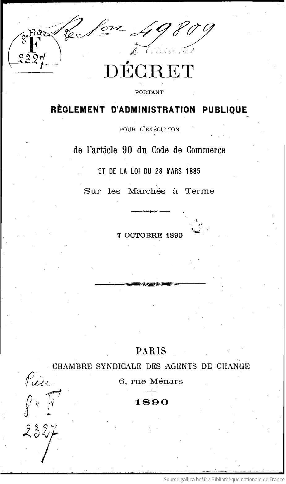 Décret Portant Règlement Dadministration Publique Pour L - 