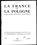 La France et la Pologne dans leurs relations artistiques  1938-1939
