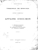 Cochinchine. Tribunaux de Binh-hoa. Justice Criminelle. Affaire d'Hoc-Mon. 1885