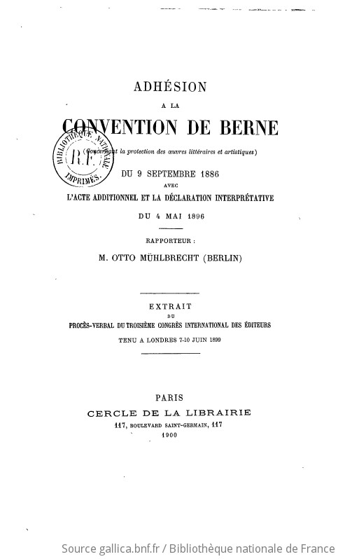 Convention de berne 9 septembre 1886