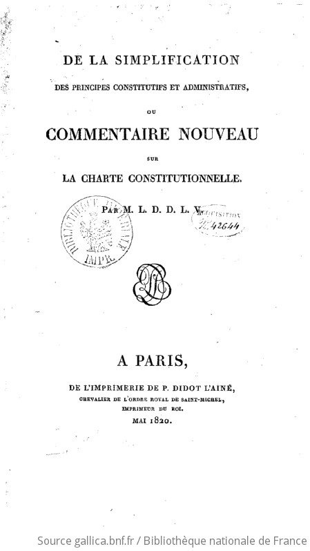 De La Simplification Des Principes Constitutifs Et Administratifs, Ou ...