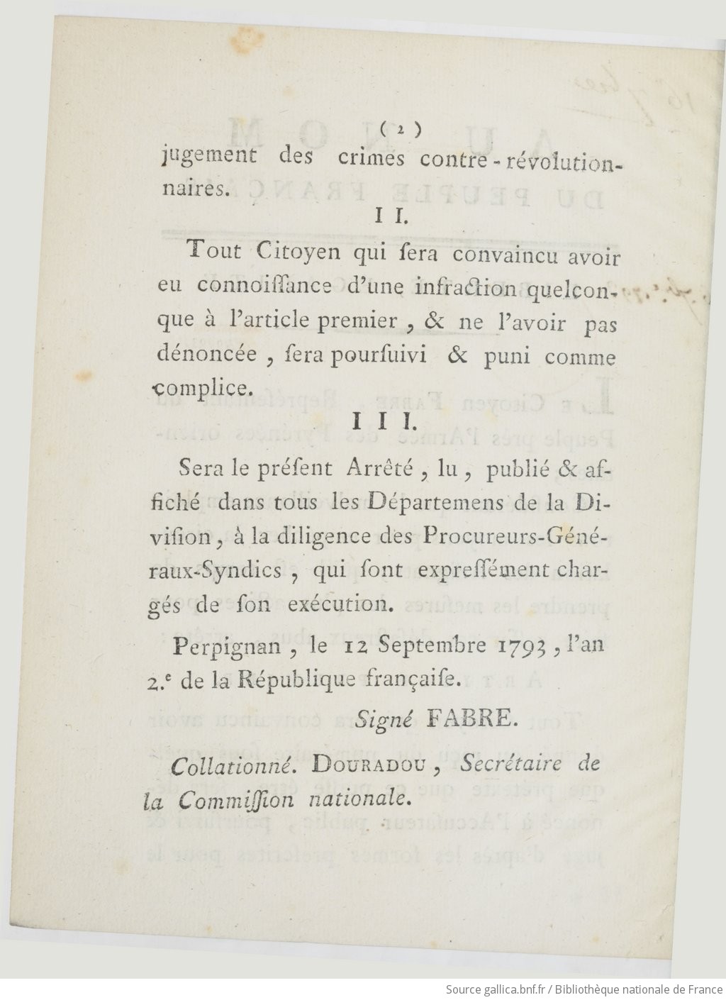 Arrêté de Fabre, représentant du peuple près l'armée des Pyrénées orientales, 12 septembre 1793, Page 2