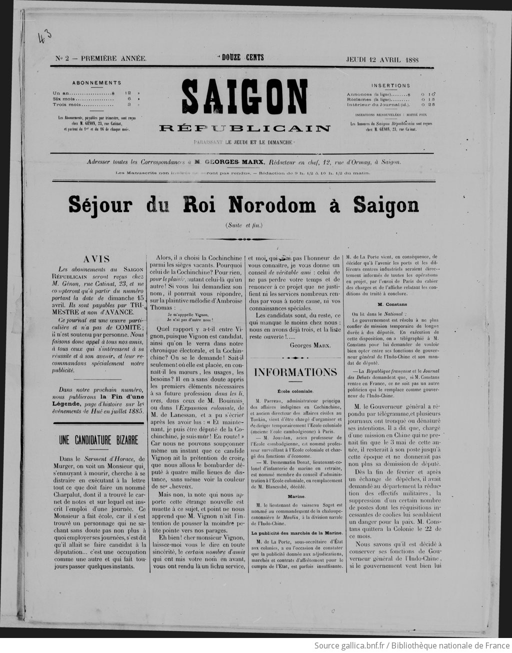 Saïgon républicain...  1888-1889