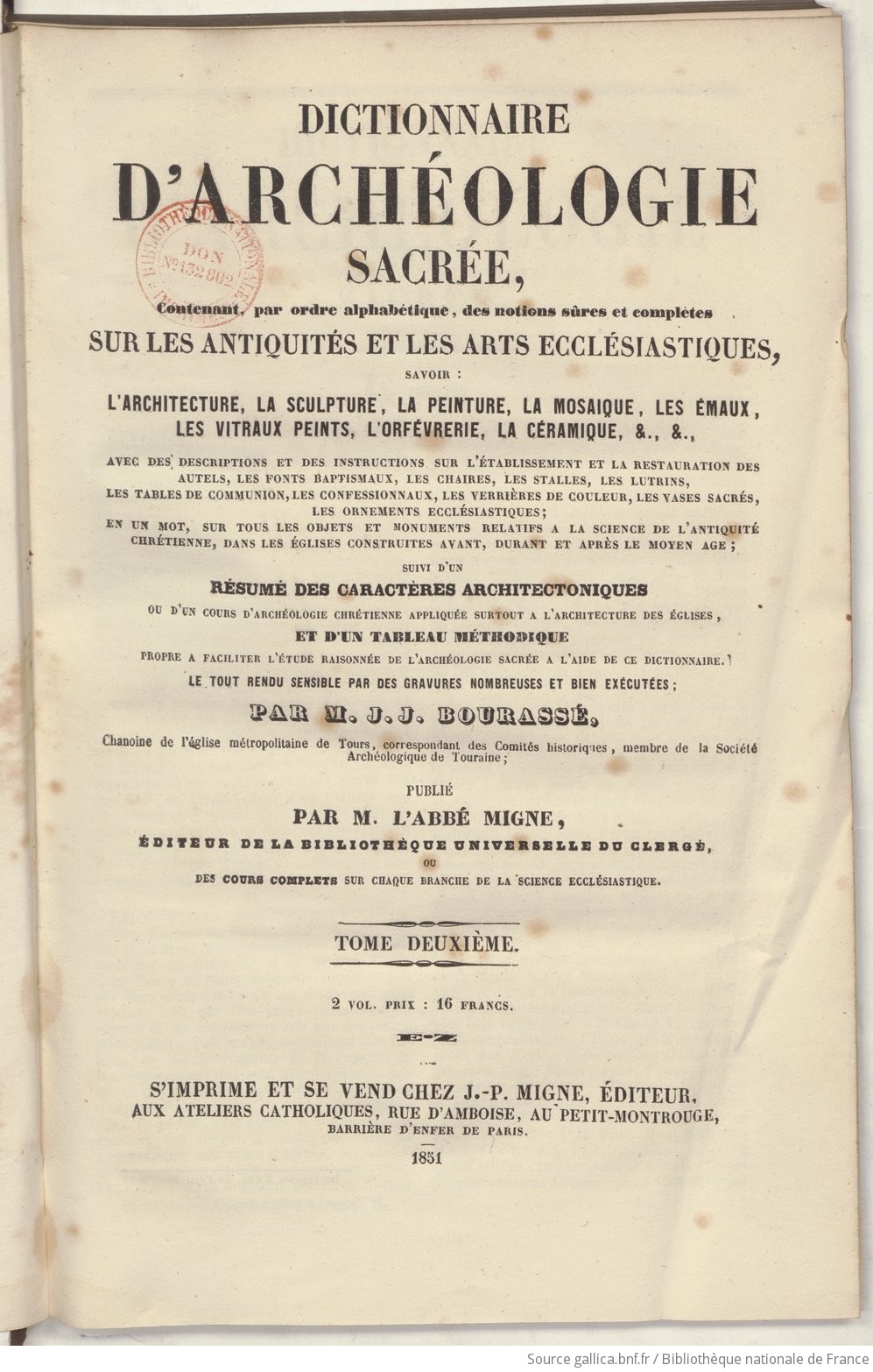 Dictionnaire Darchéologie Sacrée Contenant Par Ordre - 