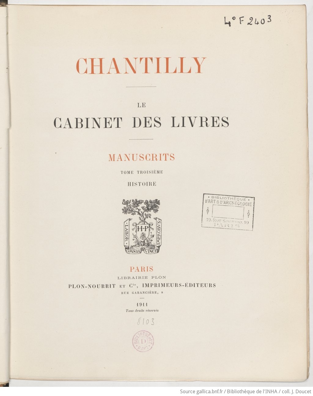 Le Cabinet des Livres - Château de Chantilly