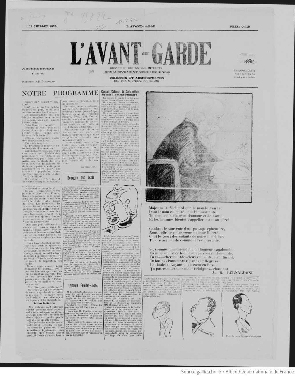 L'Avant-garde. Organe de défense des intérêts exclusivement cochinchinois  1929