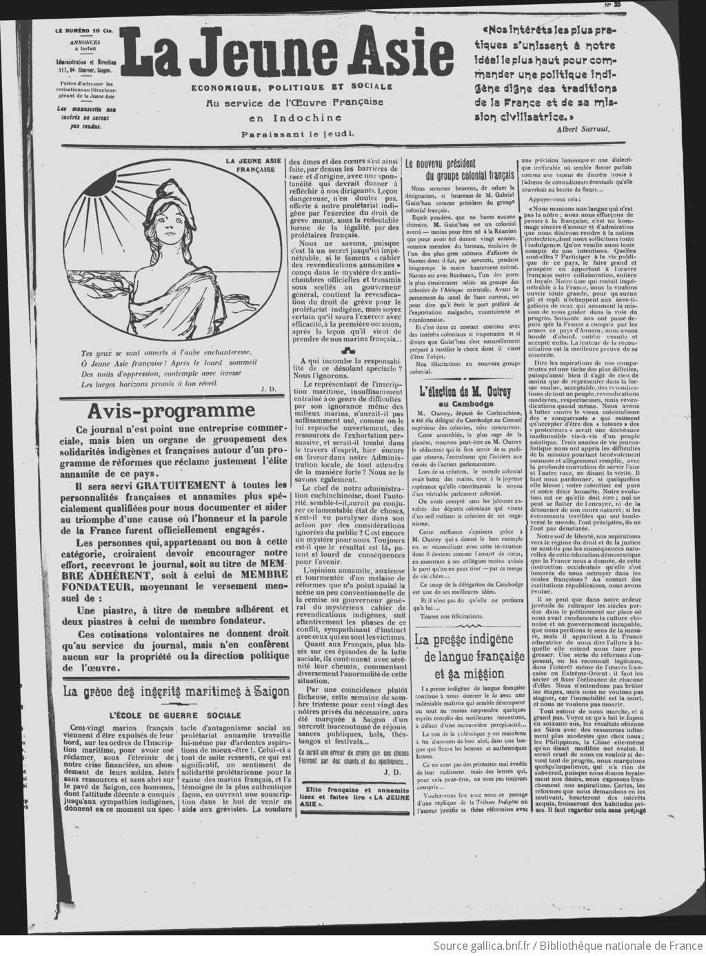 La Jeune Asie. Économique, politique et sociale. Au service de l'oeuvre française en Indochine  1919-1921