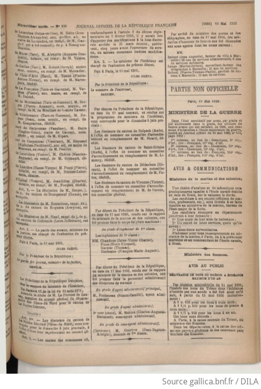 Journal Officiel De La République Française. Lois Et Décrets | 1886-05 ...